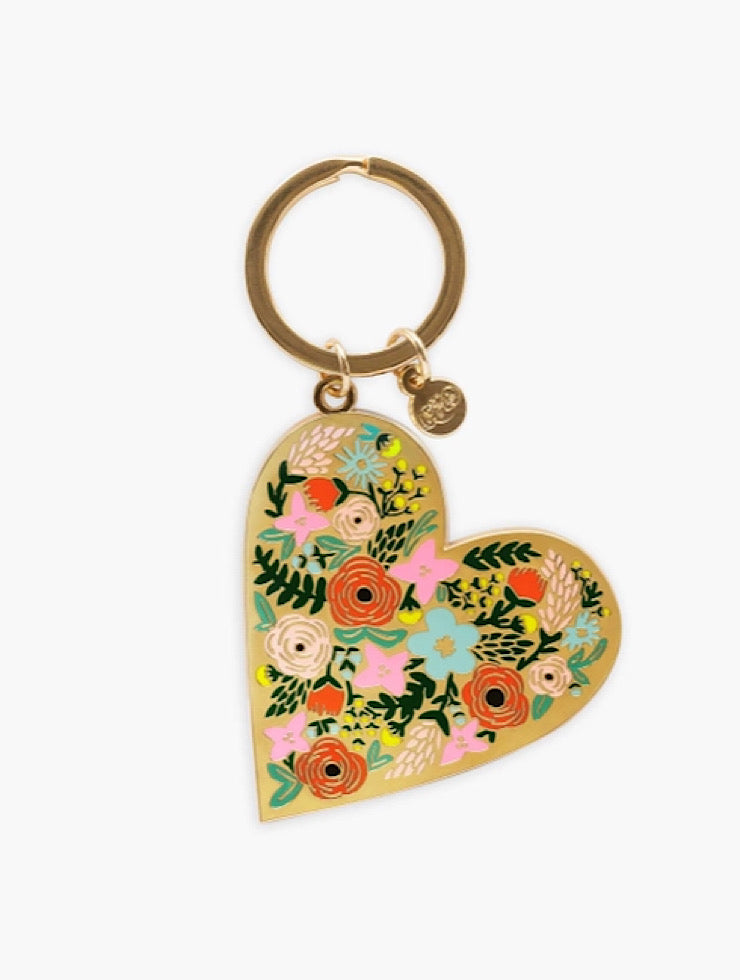 Floral Heart Enamel Keychain